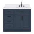 thumbnail image 1 of ARIEL Hepburn 42 Inch Single Sink Bathroom Vanity in Midnight Blue, 1.5" Edge Carrara Quartz Top, Solid Wood, Right Rectangular Sink, 2 Soft Closing Doors, 5 Full Extension Dovetail Drawers, Toe Kick, 1 of 10