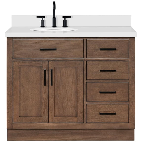 Ariel T043SLWQOVOBRO Hepburn 43" Free Standing Single Basin Vanity Set - Brown Oak / Pure
