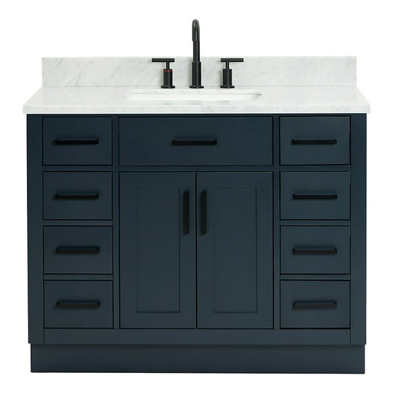 Ariel Hepburn 43 In. Rectangle Sink Vanity With 0.75 In. Carrara White Countertop In Midnight Blue