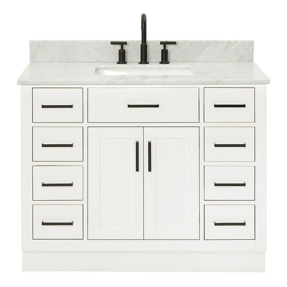 Ariel Hepburn 43 In. Rectangle Sink Vanity With Carrara White Countertop In White