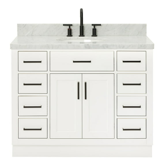 Ariel Hepburn 43 In. Oval Sink Vanity With 1.5 In. Carrara White Countertop In White