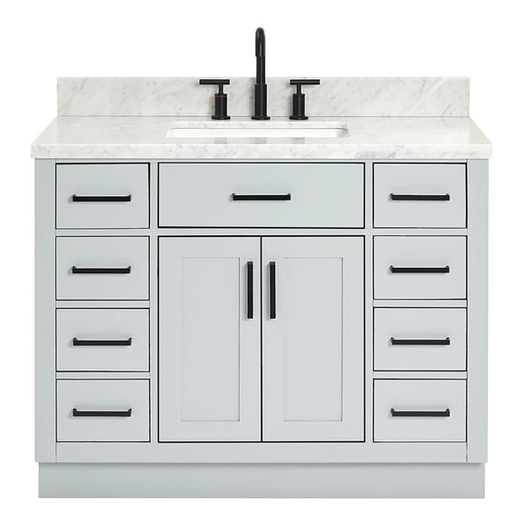 Ariel Hepburn 43 In. Rectangle Sink Vanity With 1.5 In. Carrara White Countertop In Grey