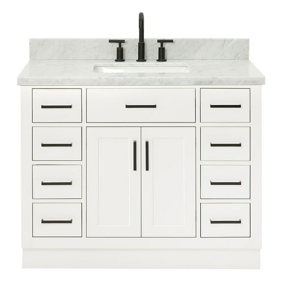 Ariel Hepburn 43 In. Rectangle Sink Vanity With 1.5 In. Carrara White Countertop In White