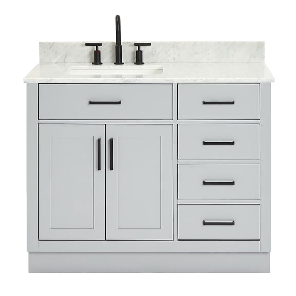 Ariel Hepburn 43 In. Left Offset Rectangle Sink Vanity With 0.75 In. Carrara White Countertop In Grey
