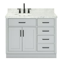 Ariel Hepburn 43 In. Left Offset Oval Sink Vanity With 1.5 In. Carrara White Countertop In Grey