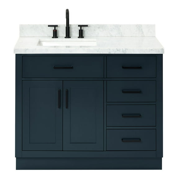 Ariel Hepburn 43 In. Left Offset Rectangle Sink Vanity With 1.5 In. Carrara White Countertop In Midnight Blue