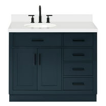 Ariel Hepburn 43 In. Left Offset Oval Sink Vanity With White Quartz Countertop In Midnight Blue