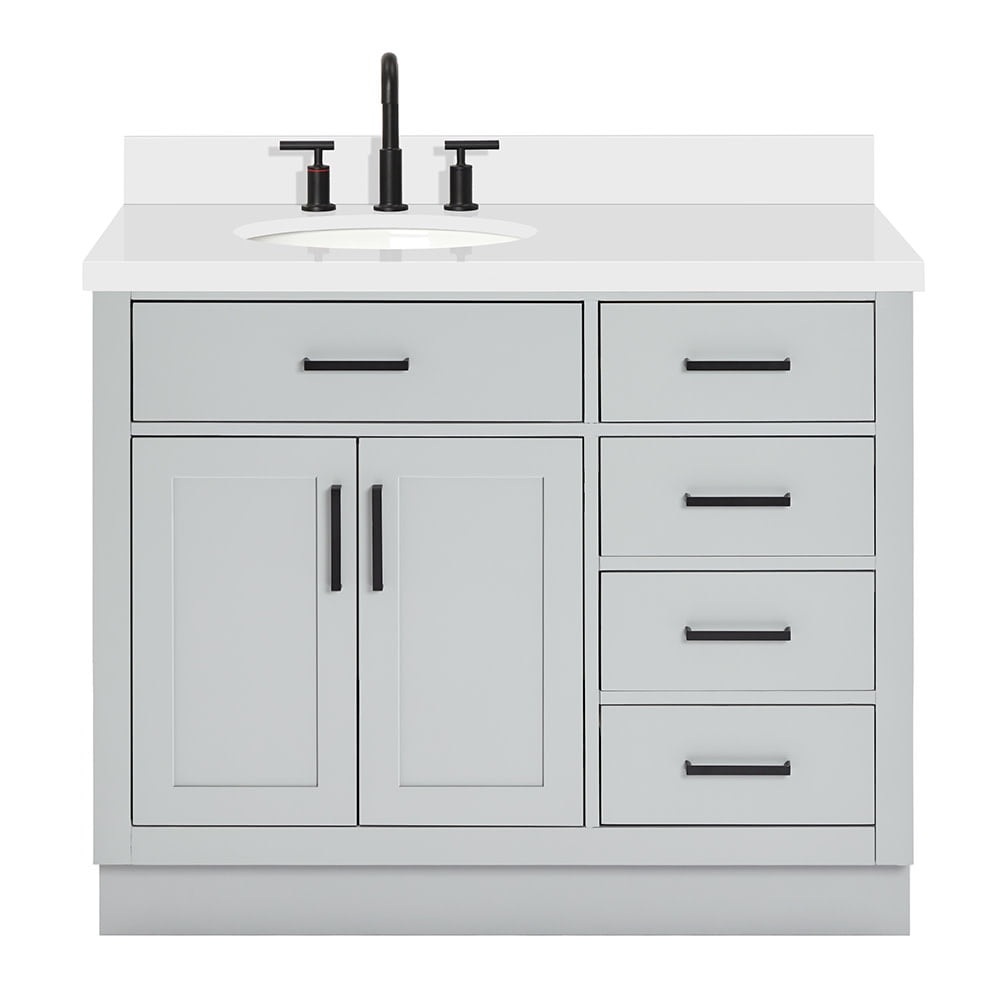 Hepburn 43" Gray Hardwood Freestanding Single Vanity with Quartz Top