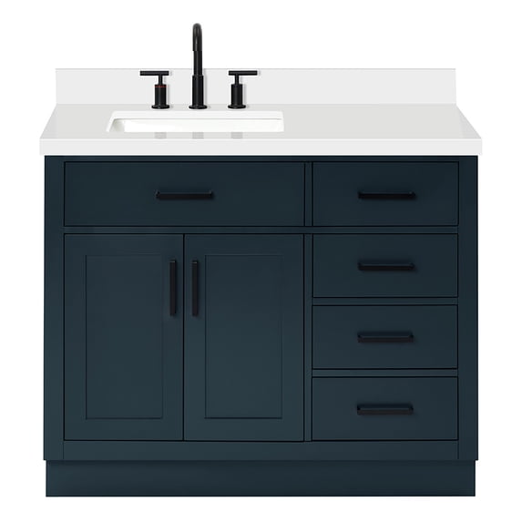 Ariel Hepburn 43 In. Left Offset Rectangle Sink Vanity With White Quartz Countertop In Midnight Blue