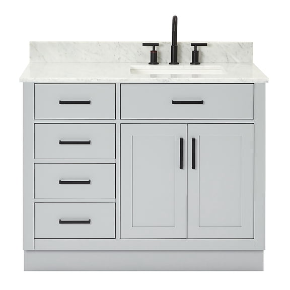 Ariel Hepburn 43 In. Right Offset Rectangle Sink Vanity With 0.75 In. Carrara White Countertop In Grey