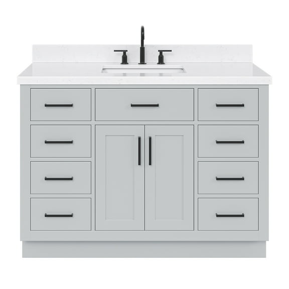 ARIEL Hepburn 48 Inch Rectangle Sink Bathroom Vanity With Carrara White Quartz Countertop 1.5 Edge In Grey