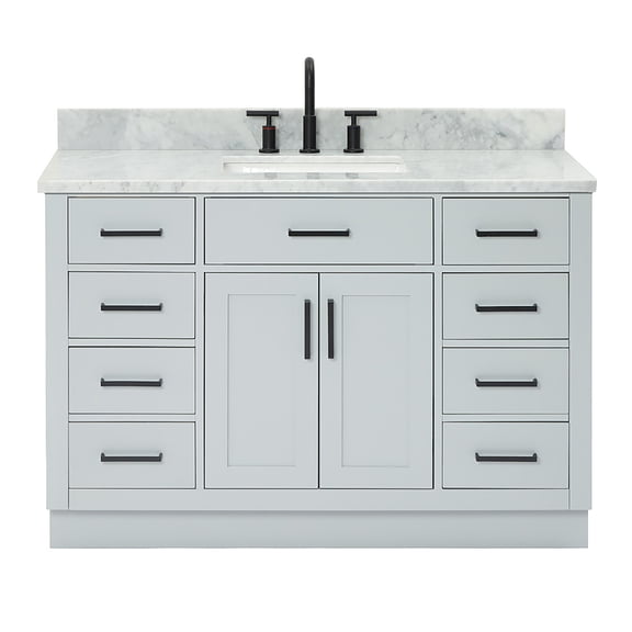 Ariel Hepburn 49 In. Rectangle Sink Vanity With Carrara White Countertop In Grey