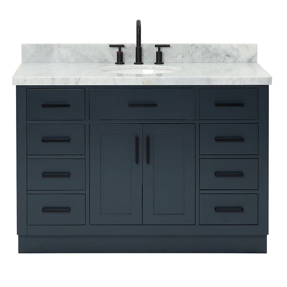 Ariel Hepburn 49 In. Oval Sink Vanity With 1.5 In. Carrara White Countertop In Midnight Blue