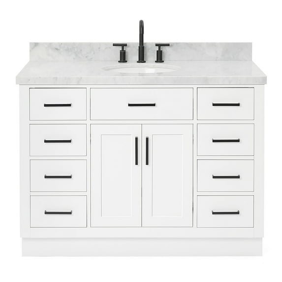 Ariel Hepburn 49 In. Oval Sink Vanity With 1.5 In. Carrara White Countertop In White