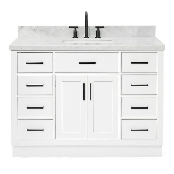 Ariel Hepburn 49 In. Rectangle Sink Vanity With 1.5 In. Carrara White Countertop In White