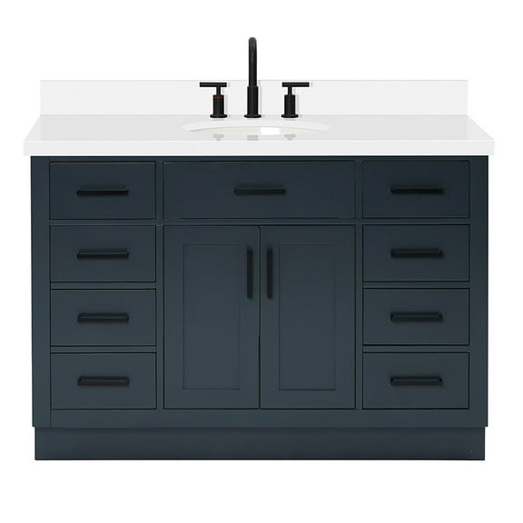 Ariel Hepburn 49 In. Oval Sink Vanity With White Quartz Countertop In Midnight Blue