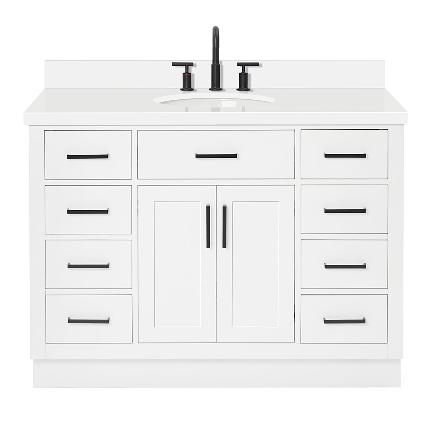 Ariel Hepburn 49 In. Oval Sink Vanity With White Quartz Countertop In White