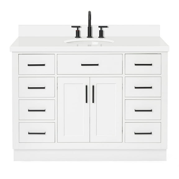 Ariel Hepburn 49 In. Oval Sink Vanity With White Quartz Countertop In White