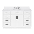 thumbnail image 1 of Ariel Hepburn 54 In. Oval Sink Bathroom Vanity With Carrara White Quartz Countertop 1.5 Edge In White, 1 of 10