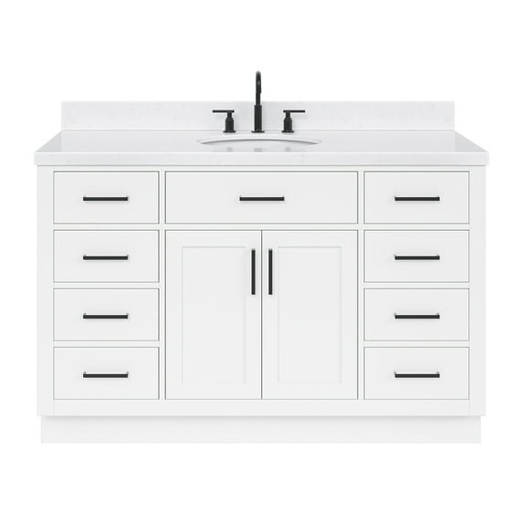 Ariel Hepburn 54 In. Oval Sink Bathroom Vanity With Carrara White Quartz Countertop 1.5 Edge In White