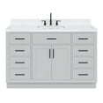 thumbnail image 1 of ARIEL Hepburn 54" Grey Bathroom Vanity, 1.5" Edge Carrara Quartz Countertop & Splash, Single Rectangular Sink, 2 Soft Closing Doors, 9 Full Extension Dovetail Drawers, Toe Kick, Matte Black, 1 of 10