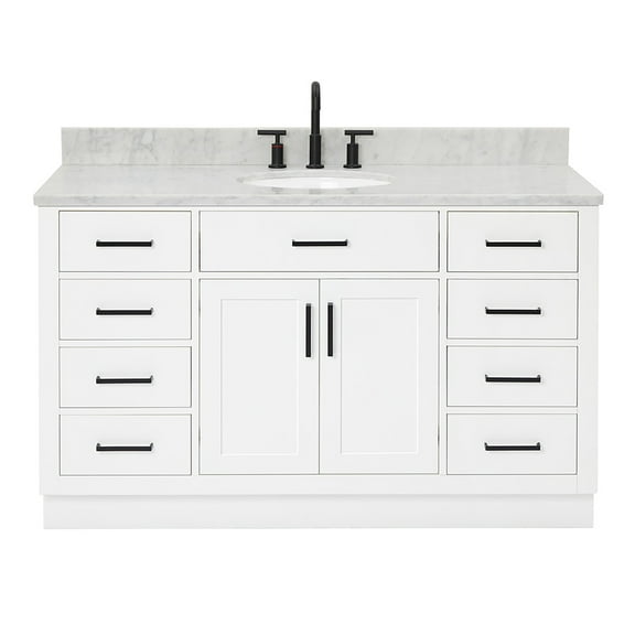 Ariel Hepburn 55 In. Oval Sink Vanity With Carrara White Countertop In White