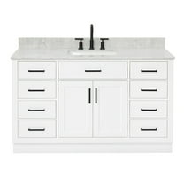 Ariel Hepburn 55 In. Rectangle Sink Vanity With Carrara White Countertop In White