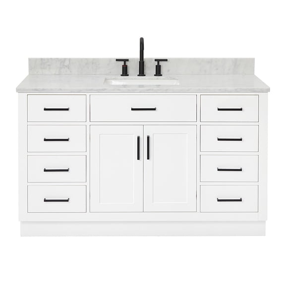 Ariel Hepburn 55 In. Rectangle Sink Vanity With Carrara White Countertop In White