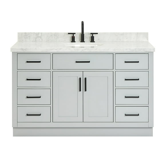 Ariel Hepburn 55 In. Oval Sink Vanity With 1.5 In. Carrara White Countertop In Grey