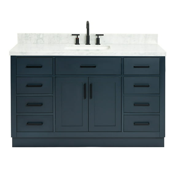 Ariel Hepburn 55 In. Rectangle Sink Vanity With 1.5 In. Carrara White Countertop In Midnight Blue