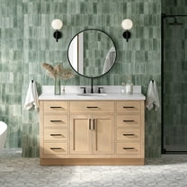 Ariel Hepburn 55 Inch Single Oval Sink Bathroom Vanity With Pure White Quartz Countertop 1.5 Inch Edge In Oak