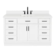 ARIEL Hepburn 55 White Bathroom Vanity with Sink, 1.5 Edge Pure White Quartz Countertop & Splash, Rectangular Sink, 2 Soft Closing Doors, 8 Full Extension Dovetail & 1 45-Degree Tilt Drawers
