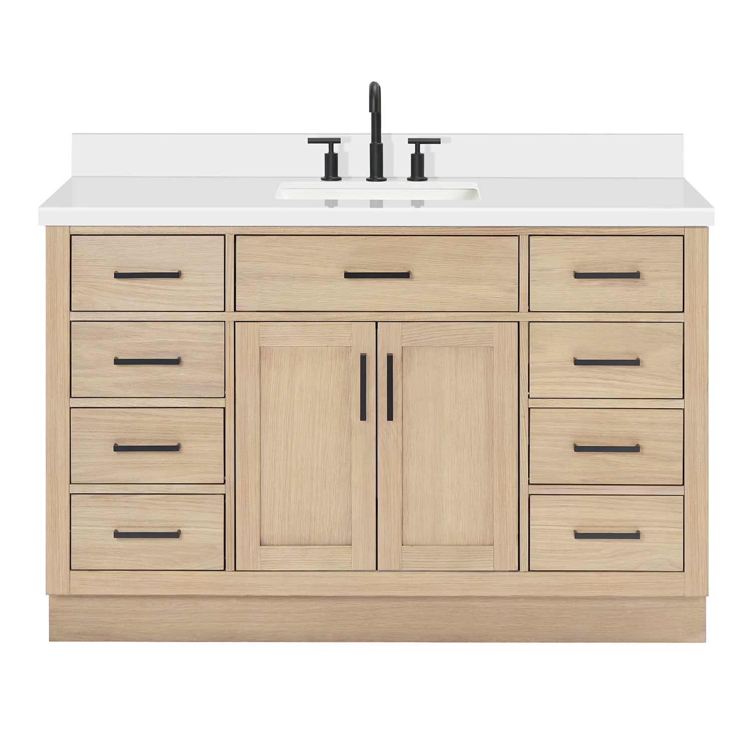 Hepburn 55" Oak Freestanding Single Sink Vanity with Quartz Top