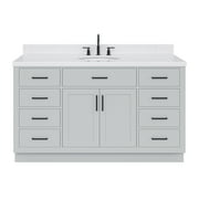 ARIEL Hepburn 60 Inch Oval Sink Bathroom Vanity With Carrara White Quartz Countertop 1.5 Edge In Grey