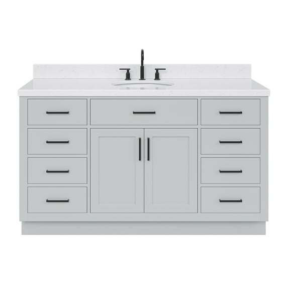 Ariel Hepburn 60 In. Oval Sink Bathroom Vanity With Carrara White Quartz Countertop 1.5 Edge In Grey