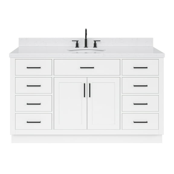 Ariel Hepburn 60 In. Oval Sink Bathroom Vanity With Carrara White Quartz Countertop 1.5 Edge In White