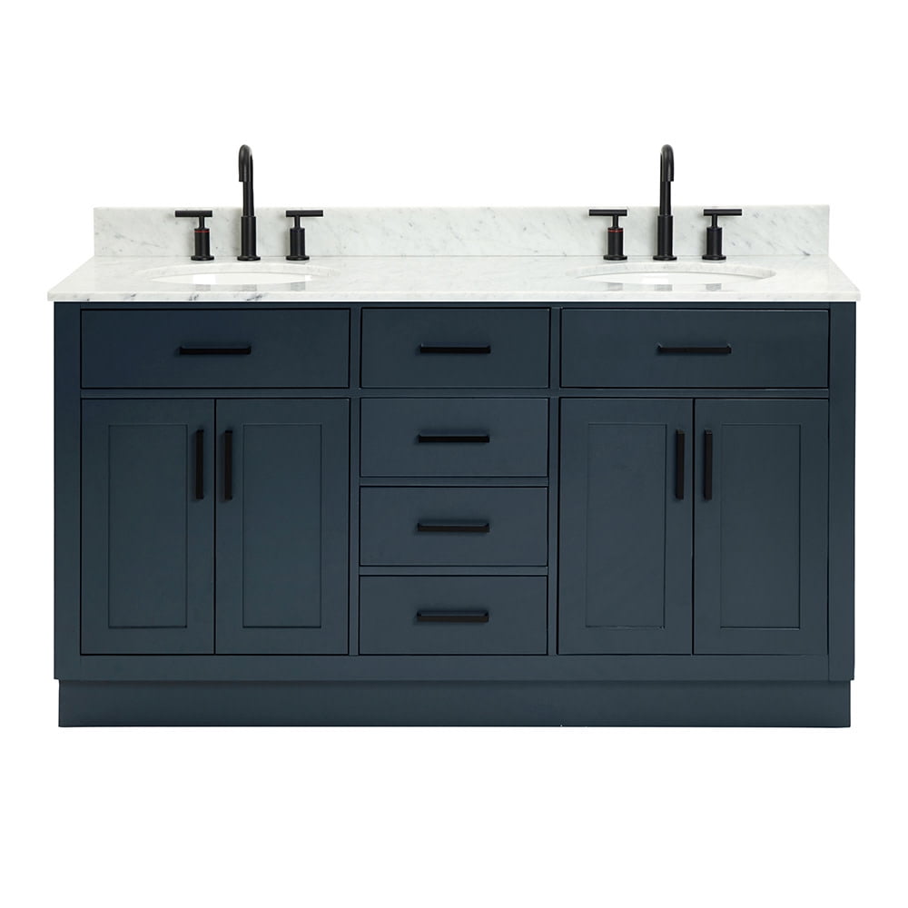 Midnight Blue 61" Freestanding Double Basin Vanity with Marble Top