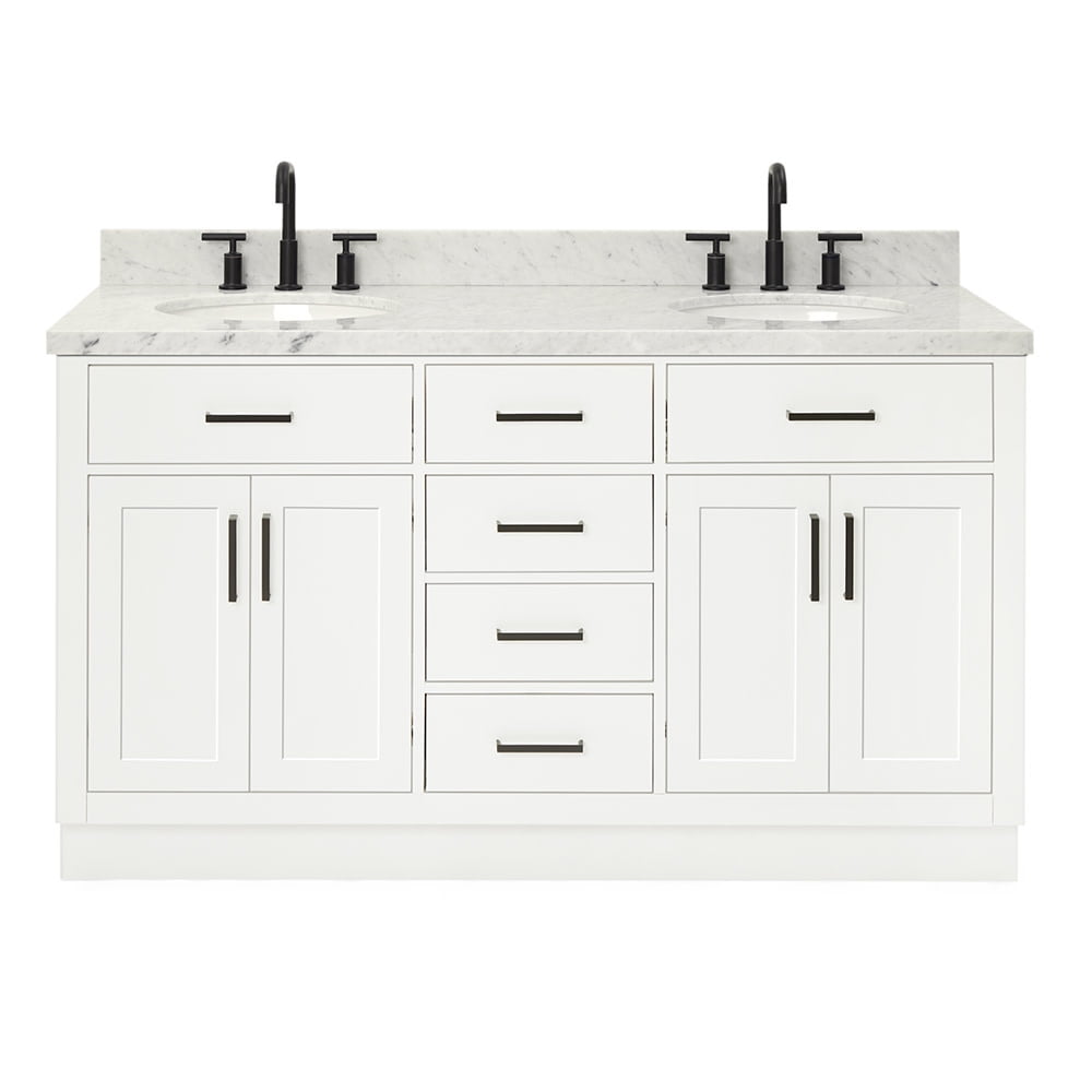 White Marble 61" Freestanding Double Basin Vanity Set