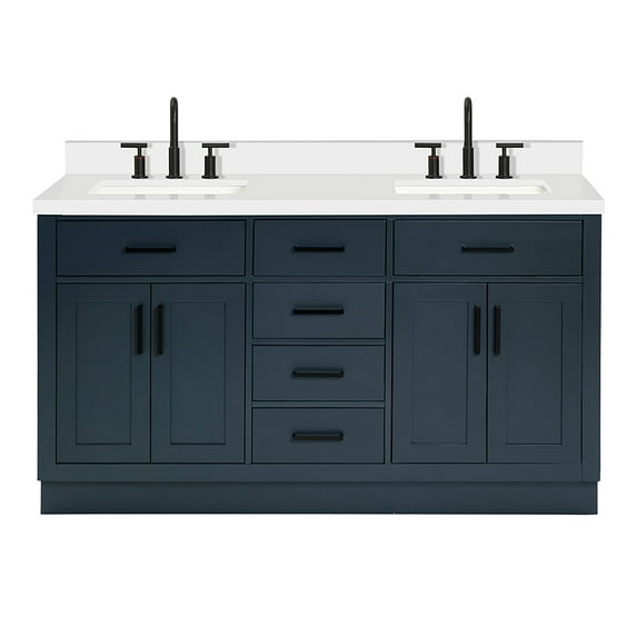 Ariel Hepburn 61 In. Double Rectangle Sink Vanity With White Quartz Countertop In Midnight Blue