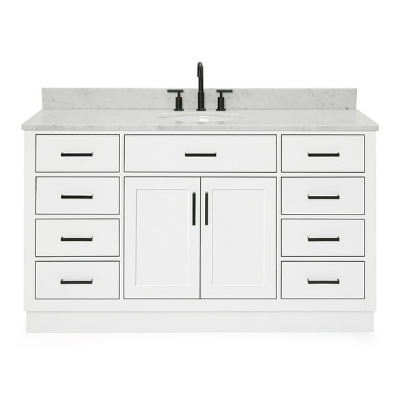 Ariel Hepburn 61 In. Oval Sink Vanity With 0.75 In. Carrara White Countertop In White