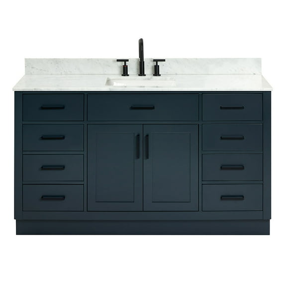 Ariel Hepburn 61 In. Rectangle Sink Vanity With 0.75 In. Carrara White Countertop In Midnight Blue