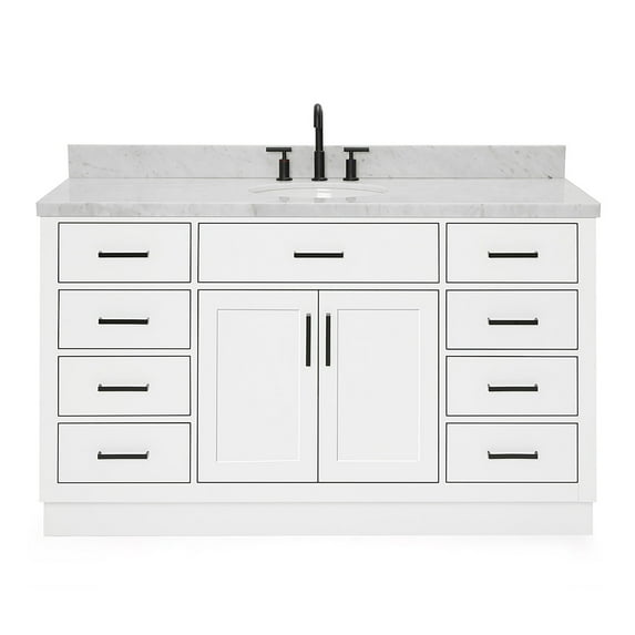 Ariel Hepburn 61 In. Oval Sink Vanity With 1.5 In. Carrara White Countertop In White