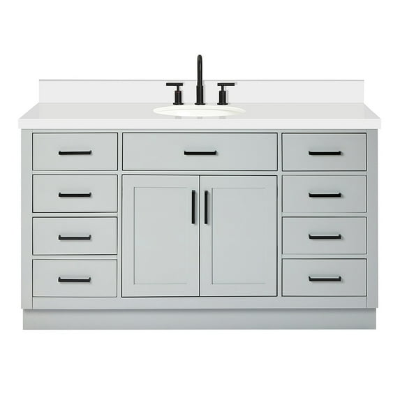 Ariel Hepburn 61 In. Oval Sink Vanity With White Quartz Countertop In Grey