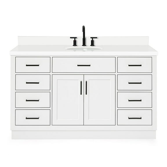 Ariel Hepburn 61 In. Oval Sink Vanity With White Quartz Countertop In White
