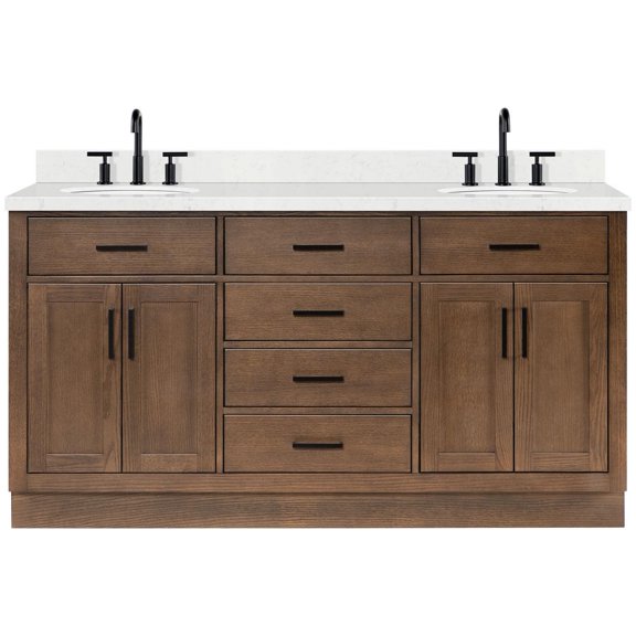 Ariel T066DCQOVOBRO Hepburn 66" Free Standing Double Oval Basin Vanity Set - Brown Oak /