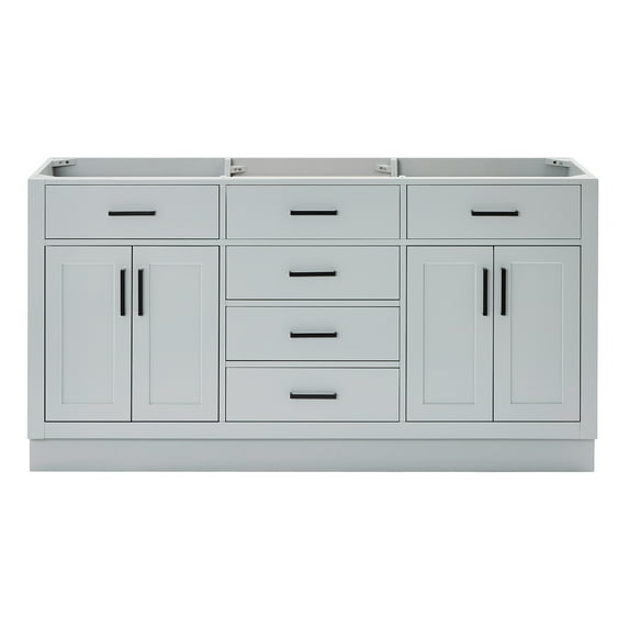 Ariel Hepburn 66 Inch Double Sink Base Cabinet In Grey