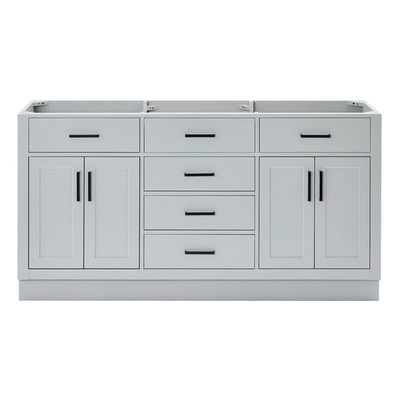 Ariel Hepburn 66 Inch Double Sink Base Cabinet In Grey