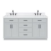 Ariel Hepburn 66 Inch Double Rectangle Sink Bathroom Vanity With Carrara White Quartz Countertop 1.5 Edge In Grey
