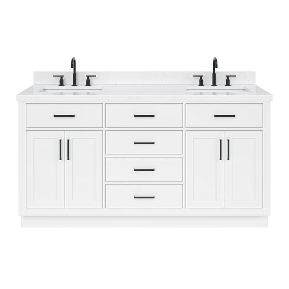 Ariel Hepburn 66 Inch Double Rectangle Sink Bathroom Vanity With Carrara White Quartz Countertop 1.5 Edge In White