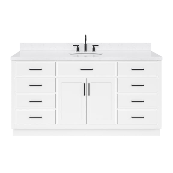 Ariel Hepburn 66 Inch Single Oval Sink Bathroom Vanity With Carrara White Quartz Countertop 1.5 Edge In White
